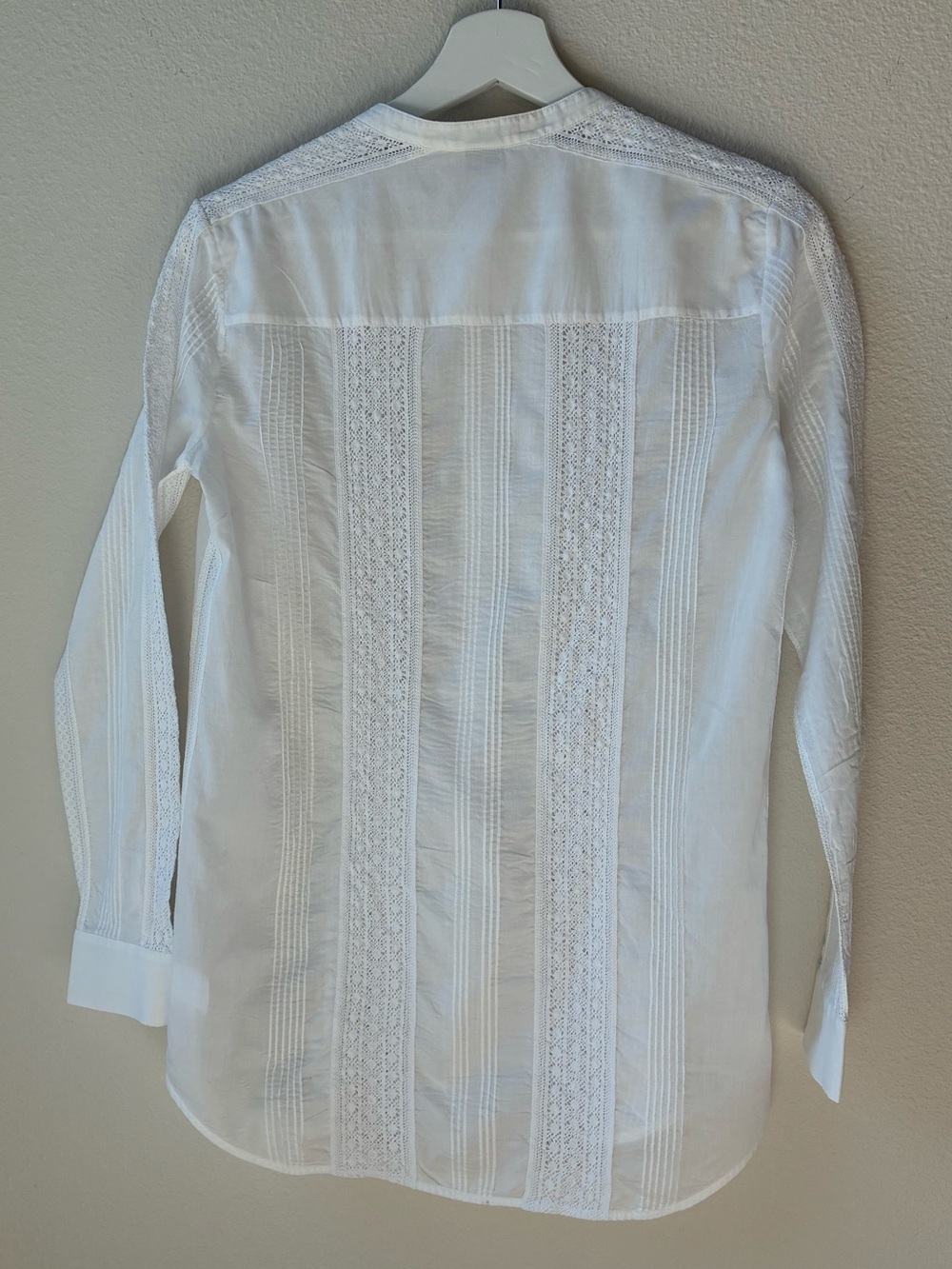 Theory 100% Cotton Pintuck Lace Victorian Blouse in White (Size: XSP) - Picture 6 of 14